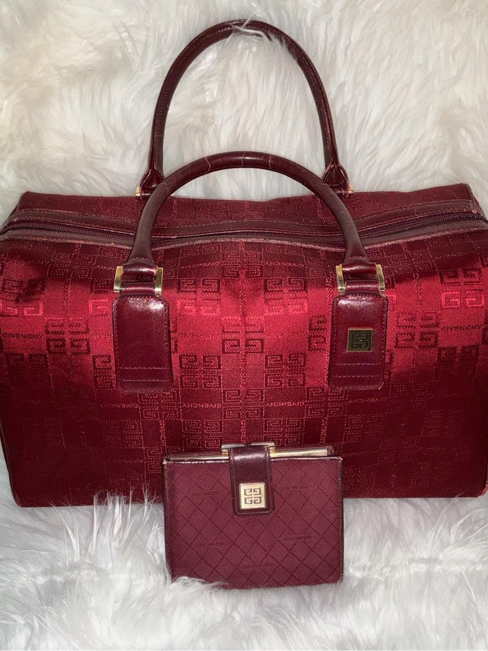 Givenchy Deep Wine Satin Travel Bag with Matching Wallet